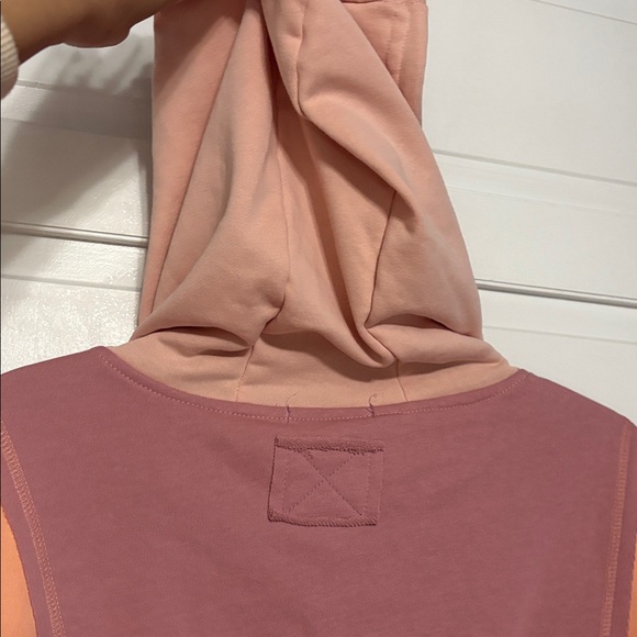 ✨ DOUBLE TAKE ✨ Baggy Fit Colorblock Zip Up Hoodie Peach Gray Pink Size Medium - Picture 13 of 14